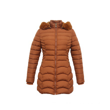Ladies Quilted Coat With detachable fake fur hood